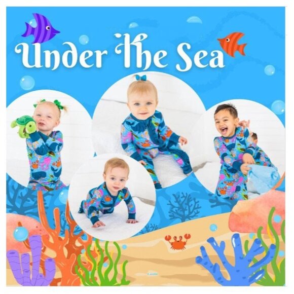Snuggle Bums Bamboo 9-12 M Baby Girl Under The Sea Zippy Ruffled Sleepwear Ocean - Picture 2 of 16
